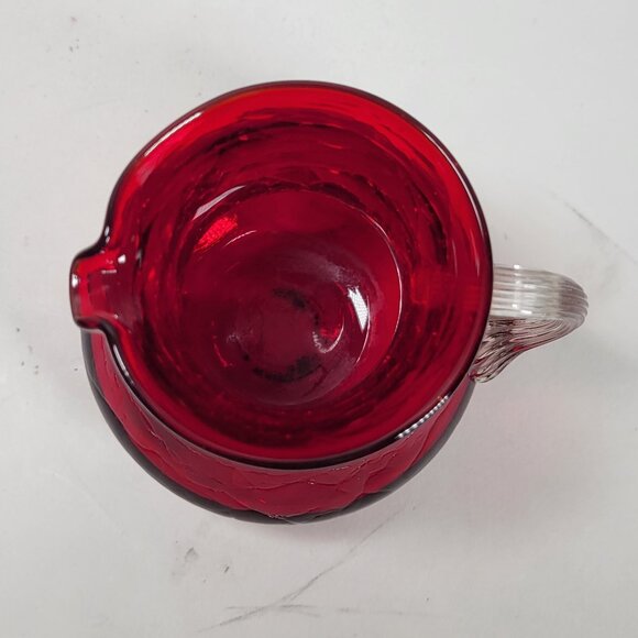Vintage Cranberry Crackle Glass Miniature Pitcher/Creamer- Applied Handle 3.5” - Picture 7 of 8